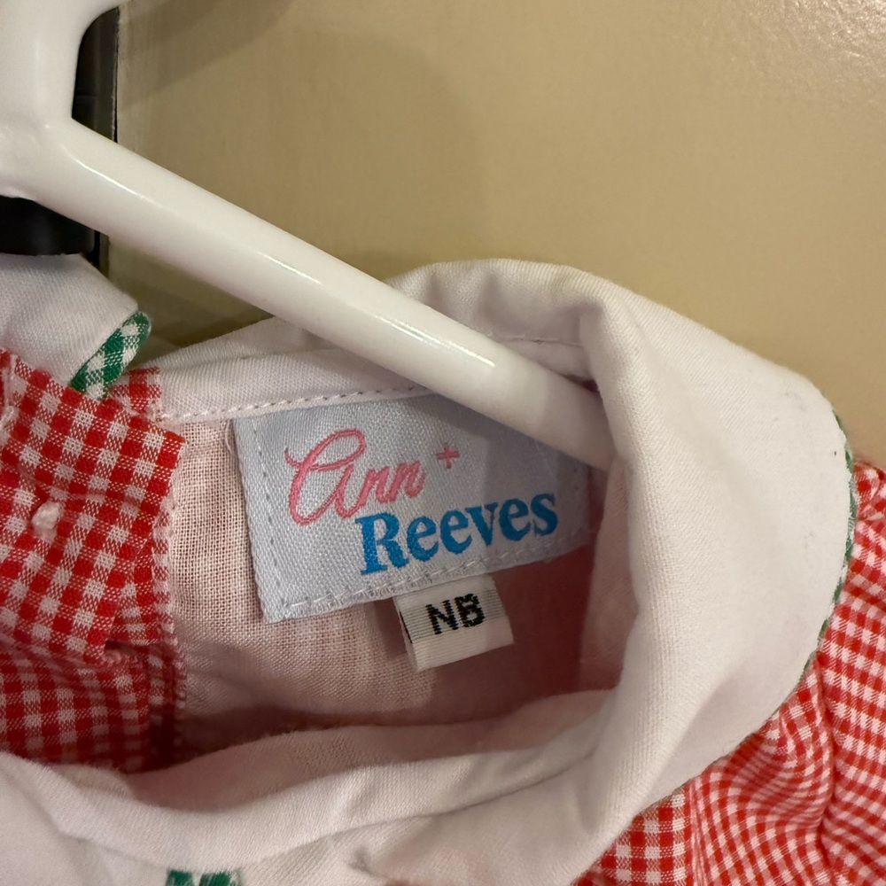 ANN+ REEVES Red Gingham Baby Romper with Christmas Embroidery Newborn NWOT - Picture 6 of 6